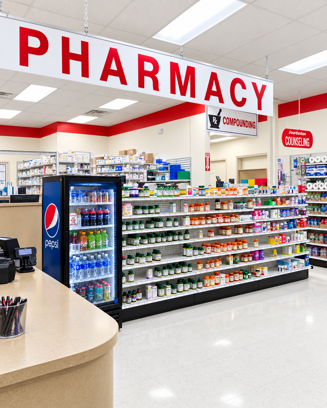 Bright, organized interior of Jourdanton Pharmacy