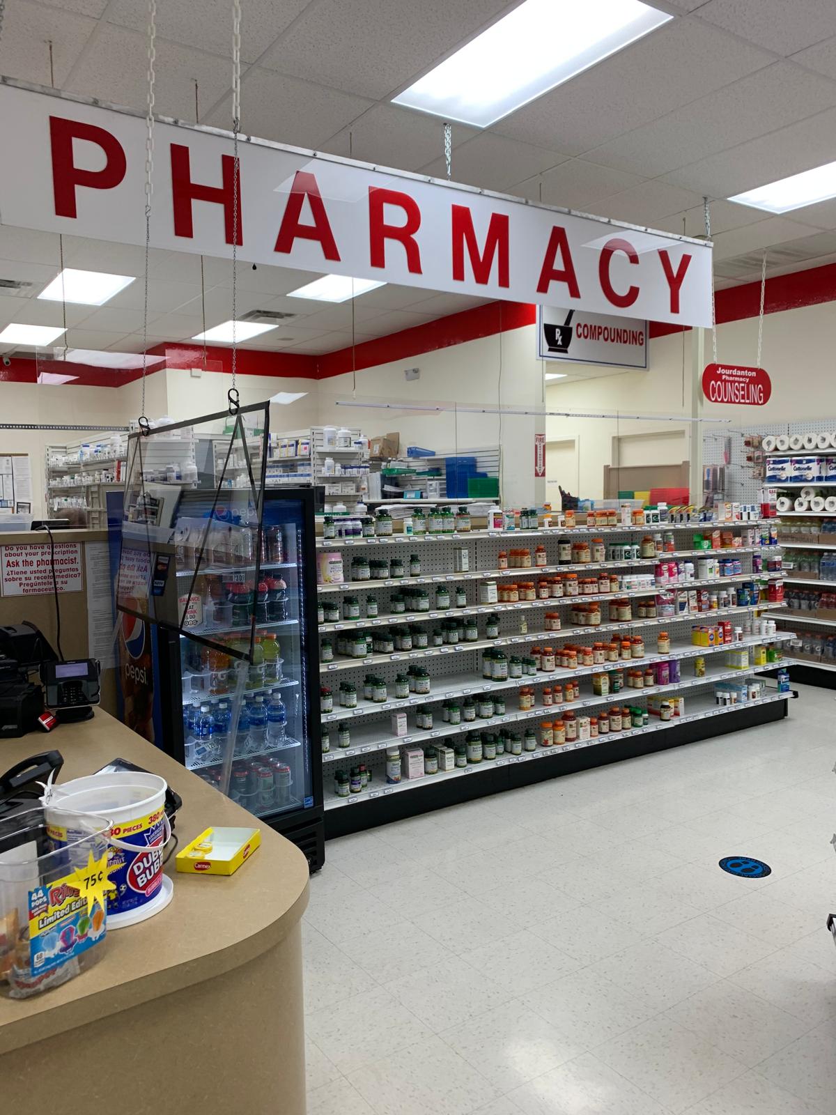 Prescription shelves inside Jourdanton Pharmacy